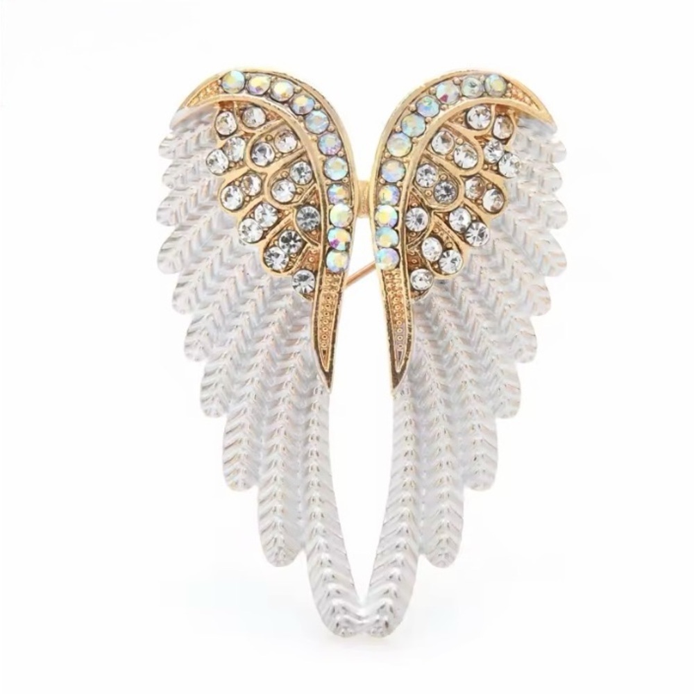 Gold Silver Crystal Wing Brooch.
